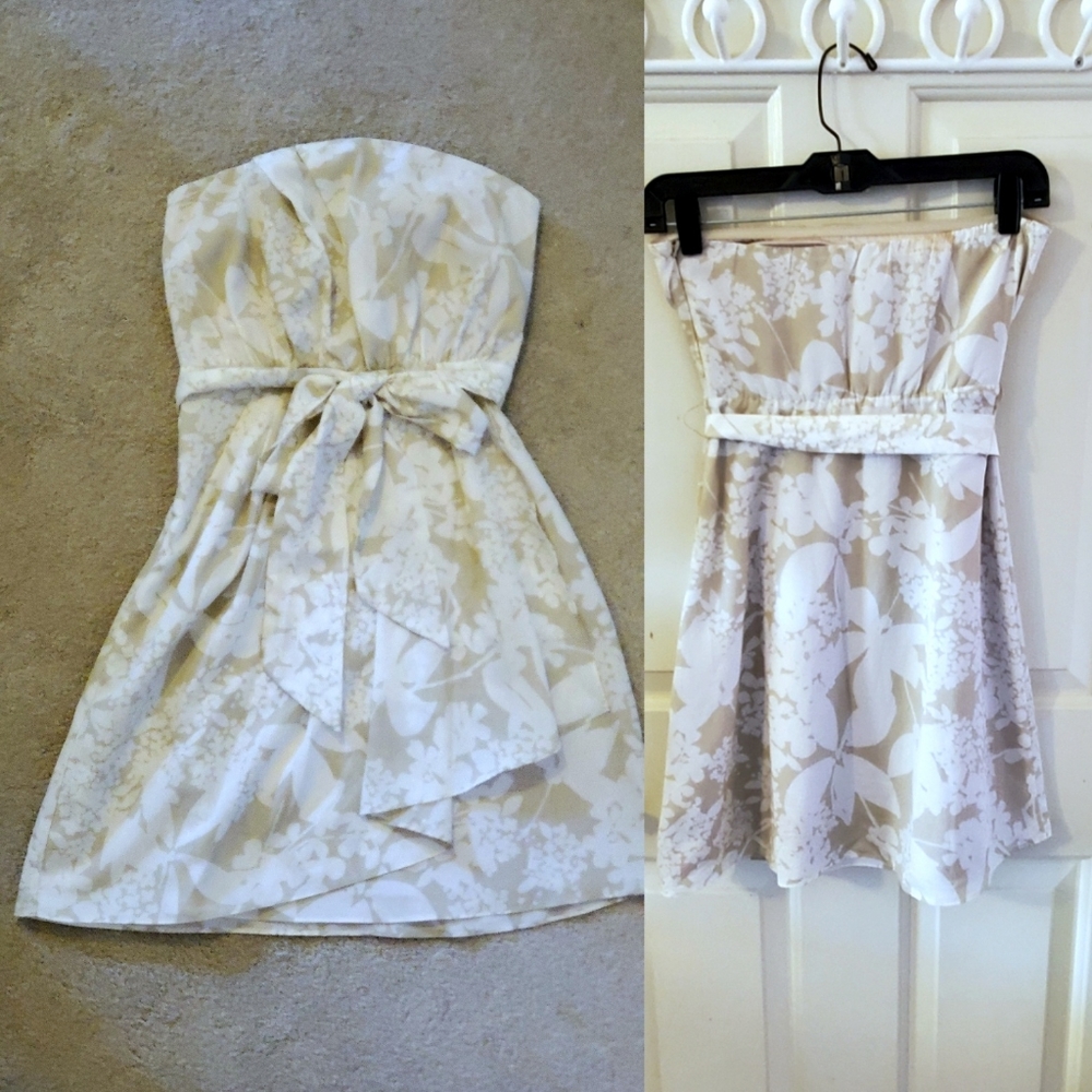 Express Floral Strapless Waist Tie Dress